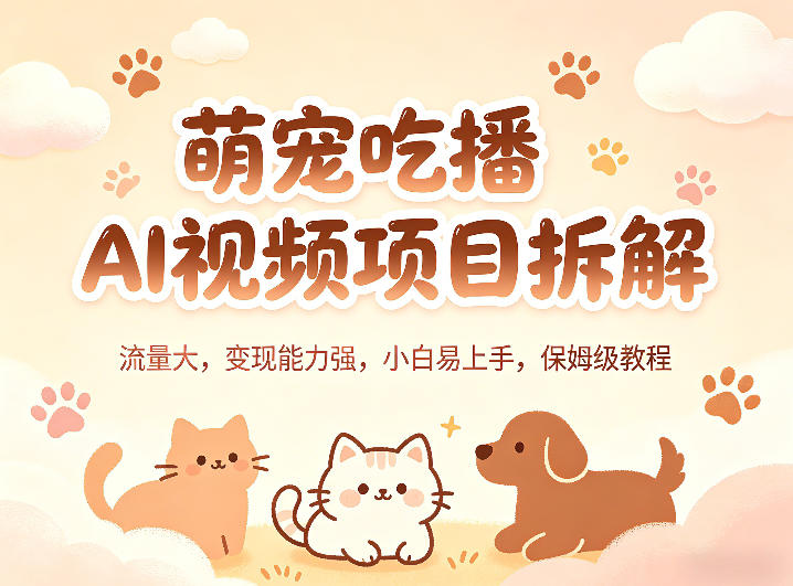 萌宠吃播AI视频项目拆解，流量大，变现能力强，小白易上手，保姆级教程-蓝海云网创