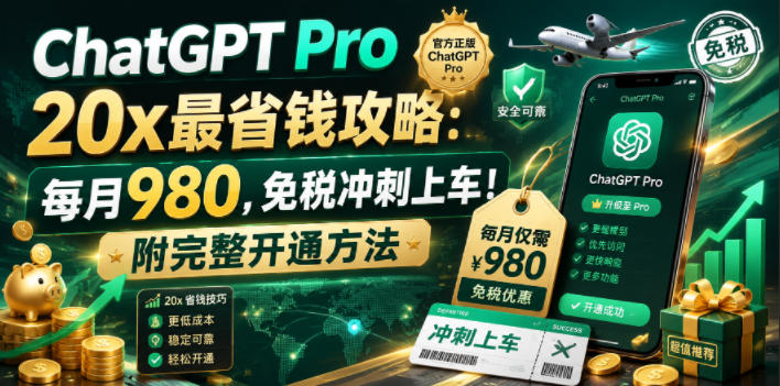 ChatGPT Pro 20x最省钱攻略：每月980，免税冲刺上车！附完整开通方法【文档】-蓝海云网创