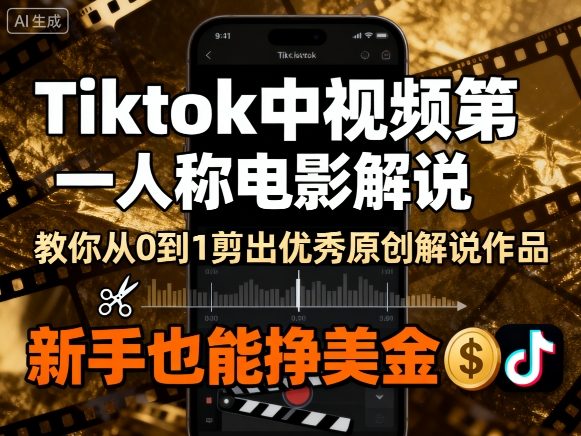 Tiktok中视频第一人称电影解说，教你从0到1剪出一个优秀的原创解说作品，新手也能挣美金-蓝海云网创