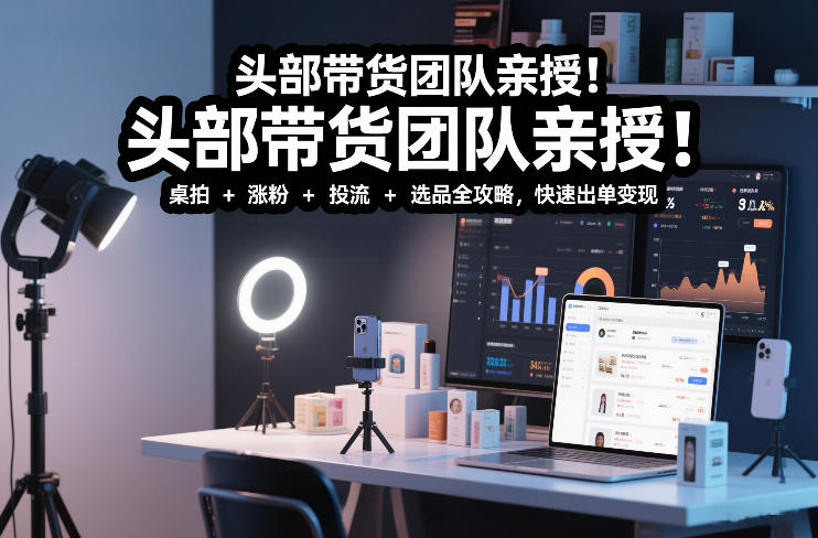 头部带货团队亲授！专业短视频实拍带货课：桌拍+涨粉+投流+选品全攻略，快速出单变现，月入2w+-蓝海云网创