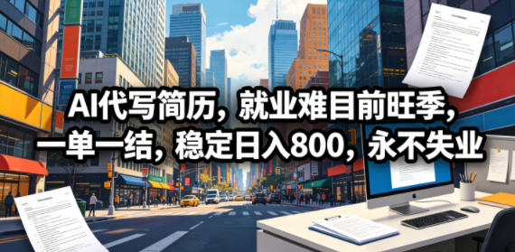 AI代写简历，就业难目前旺季，一单一结，稳定日入800，永不失业-蓝海云网创