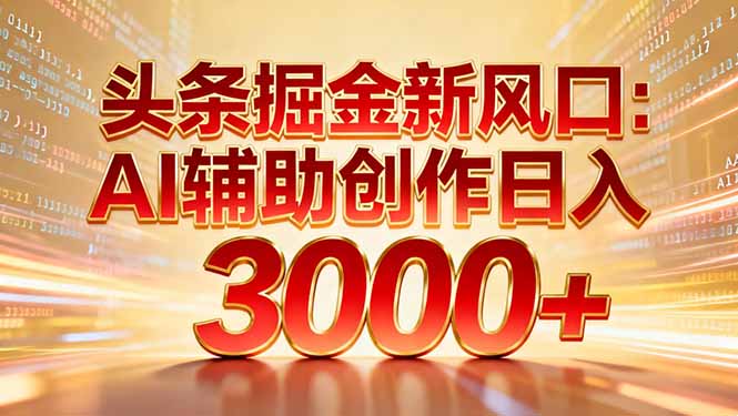 头条掘金新风口：AI辅助创作日入3000+，矩阵玩法当天启动隔天见效-蓝海云网创