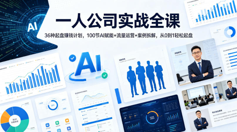 一人公司实战全课｜36种起盘賺钱计划，100节AI赋能+流量运营+案例拆解，从0到1轻松起盘-蓝海云网创