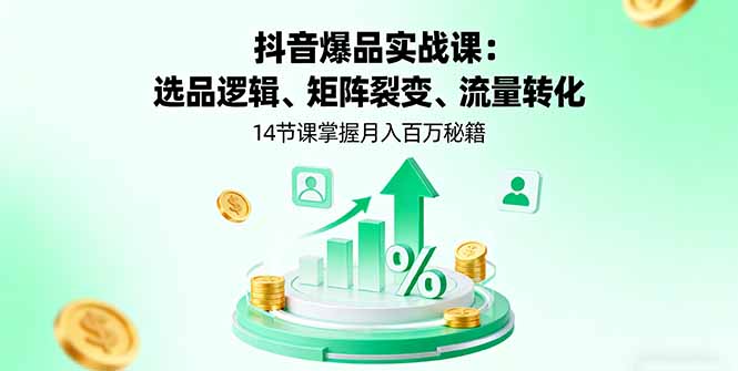 抖音爆品实战课:选品逻辑、矩阵裂变、流量转化,14节课掌握月入百万秘籍-蓝海云网创