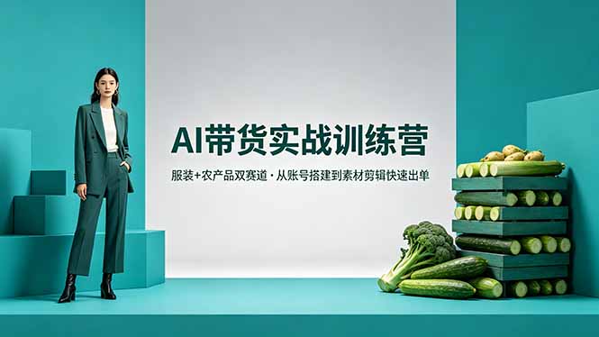 AI带货实战训练营，服装+农产品双赛道，从账号搭建到素材剪辑快速出单-蓝海云网创