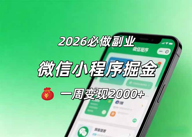2026微信小程序掘金，简单好上手，一周变现2000+-蓝海云网创