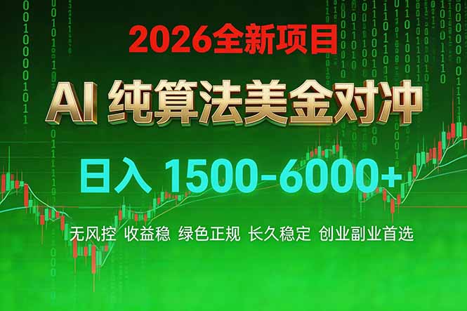 2026 全新美金对冲项目，不套平台赠金，不封号，纯算法对冲，日入 1500-6000+-蓝海云网创
