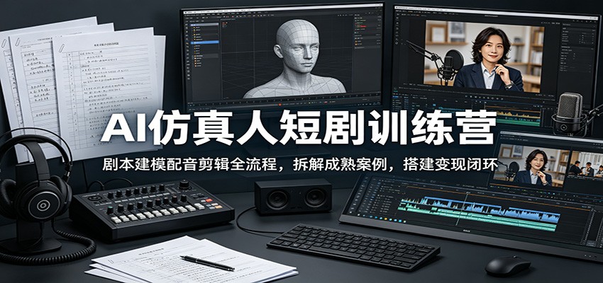 AI仿真人短剧训练营：剧本建模配音剪辑全流程，拆解成熟案例，搭建变现闭环-蓝海云网创