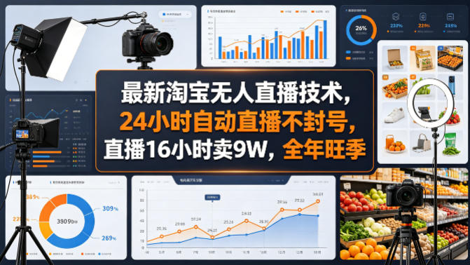 最新淘宝无人直播技术，24小时自动直播不封号，直播16小时卖9W，全年旺季【揭秘】-蓝海云网创