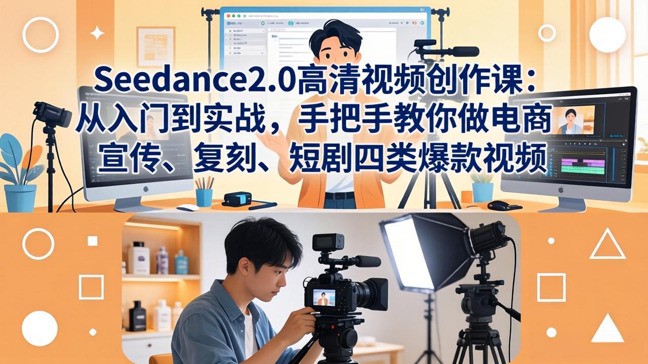 Seedance2.0高清视频创作课：从入门到实战，手把手教你做电商、宣传、复刻、短剧四类爆款视频-蓝海云网创