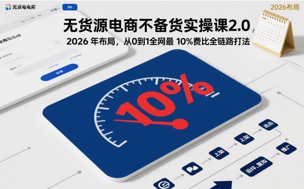 无货源电商不备货实操课2.0，2026年布局，从0到1全网最低10%费比全链路打法【更新26年5月】-蓝海云网创