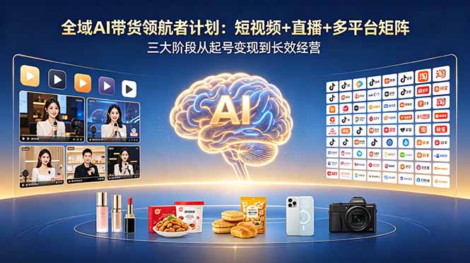 全域AI带货领航者计划：短视频+直播+多平台矩阵，三大阶段从起号变现到长效经营-蓝海云网创