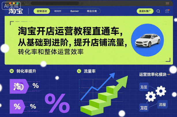淘宝开店运营教程直通车，从基础到进阶，提升店铺流量，转化率和整体运营效率(更新26年05月27日)-蓝海云网创