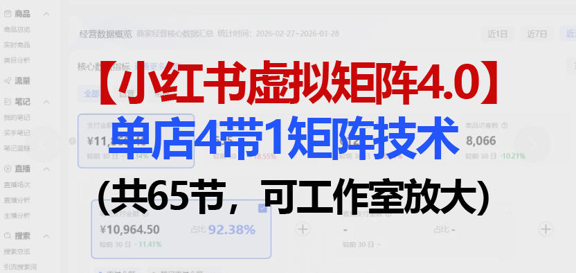 小红书虚拟矩阵4.0技术：单店4带1矩阵(共65节，可工作室放大)-蓝海云网创