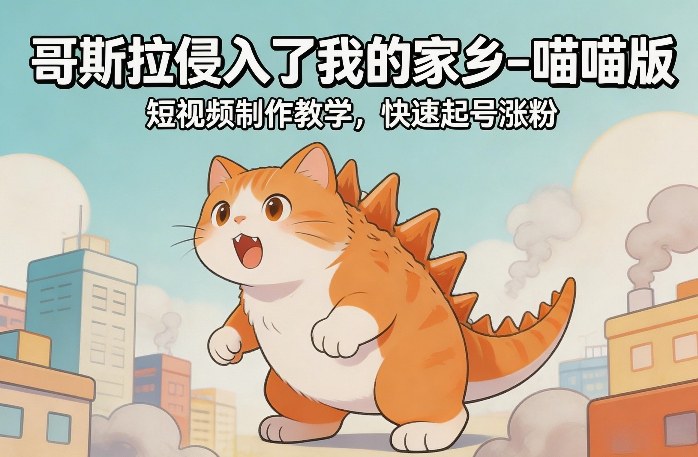哥斯拉侵入了我的家乡–喵喵版短视频制作教学，快速起号涨粉-蓝海云网创