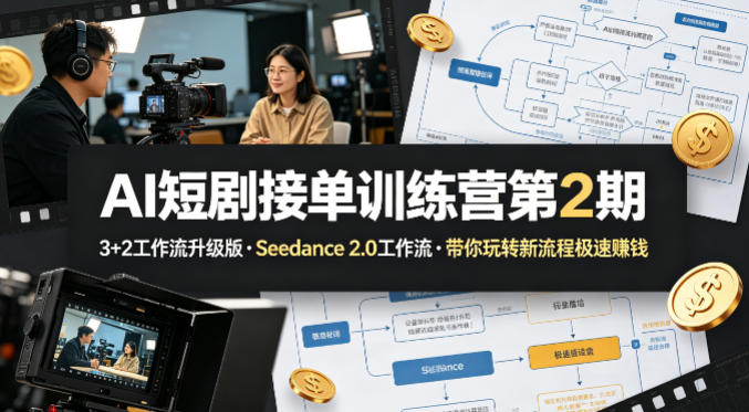 AI短剧接单训练营第2期，3+2工作流升级版，Seedance 2.0工作流，带你玩转新流程极速賺钱-蓝海云网创
