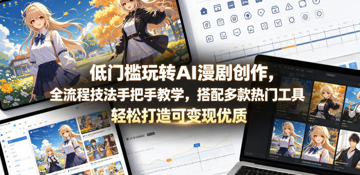 低门槛玩转AI漫剧创作，全流程技法手把手教学，搭配多款热门工具，轻松打造可变现优质作品-蓝海云网创