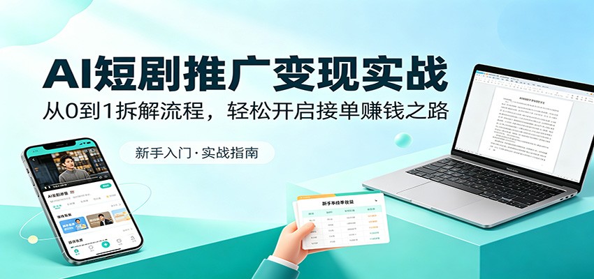 AI短剧推广变现实战：从0到1拆解流程，轻松开启接单赚钱之路-蓝海云网创