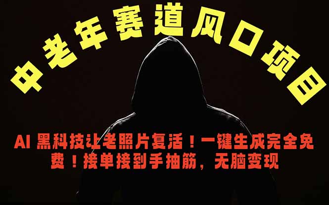 中老年风口项目，AI 黑科技让老照片复活！一键生成完全免费！接单接到手抽筋，无脑变现-蓝海云网创