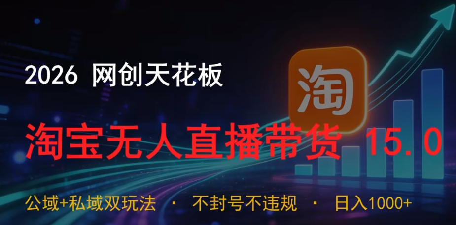 2026网创天花板，淘宝无人直播带货15.0，公域+私域双玩法，日入1k+，不违规不封号【揭秘】-蓝海云网创