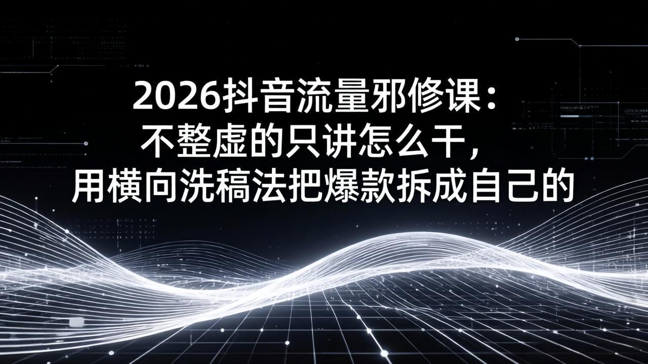 2026抖音流量邪修课:不整虚的只讲怎么干,用横向洗稿法把爆款拆成自己的-蓝海云网创