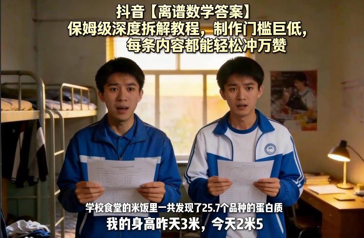 抖音【离谱数学答案】保姆级深度拆解教程,制作门槛巨低,每条内容都能轻松冲万赞,附详细步骤-蓝海云网创