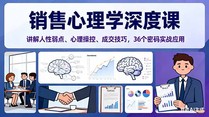 销售心理学深度课，讲解人性弱点、心理操控、成交技巧，36个密码实战应用-蓝海云网创