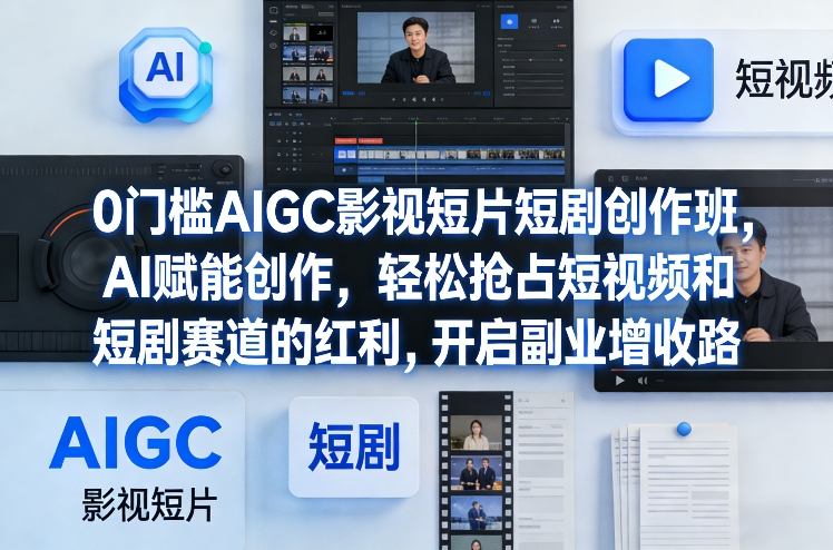 0门槛AIGC影视短片短剧创作班，AI赋能创作，轻松抢占短视频和短剧赛道的红利，开启副业增收路-蓝海云网创