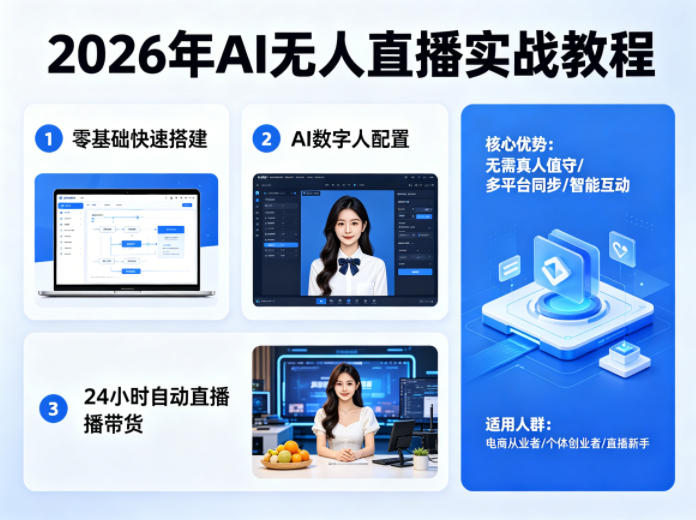 2026年AI无人直播实战教程，零基础也能快速搭建AI数字人无人直播间，实现24小时自动直播带货-蓝海云网创