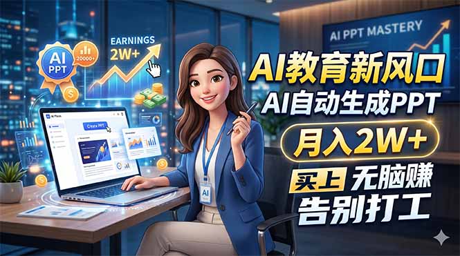 AI教育新风口，AI自动生成PPT，月入2W+，无脑赚，告别打工-蓝海云网创