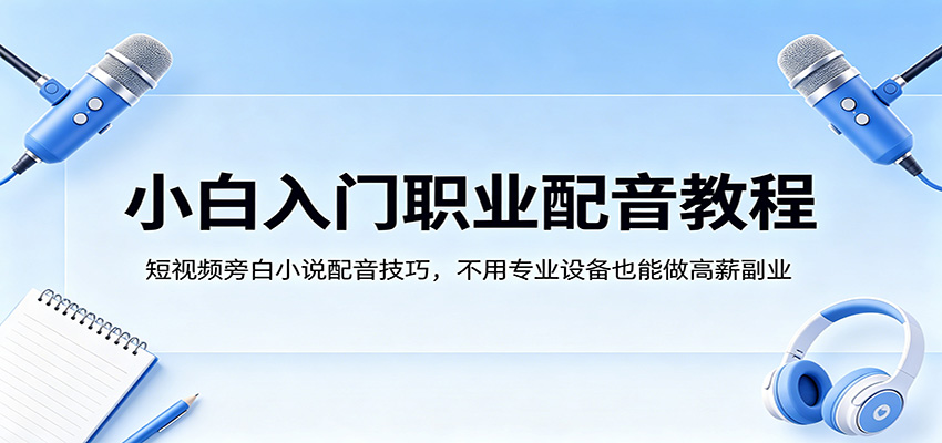 小白入门职业配音教程，短视频旁白小说配音技巧，不用专业设备也能做高薪副业-蓝海云网创