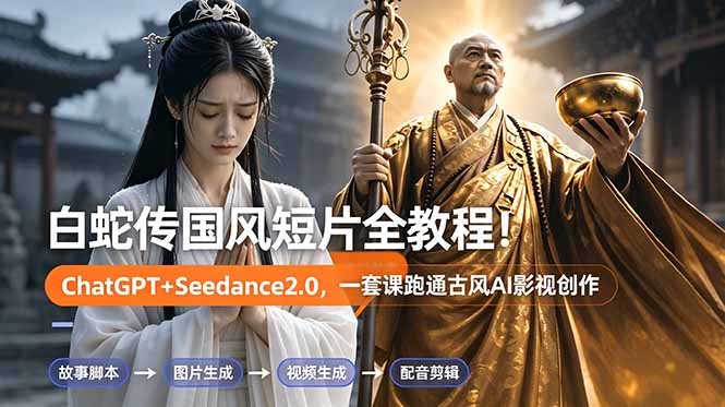 白蛇传-国风短片全教程！ChatGPT+Seedance2.0，一套课跑通古风AI影视创作-蓝海云网创