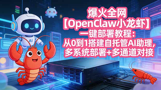 爆火全网【OpenClaw 小龙虾】一键部署教程：从0到1搭建自托管AI助理，多系统部署+多通道对接-蓝海云网创