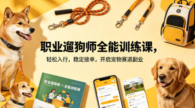 职业遛狗师全能训练课，轻松入行，稳定接单，开启宠物赛道副业-蓝海云网创