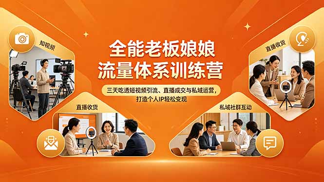 全能老板娘流量体系训练营，三天吃透短视频引流、直播成交与私域运营，打造个人IP轻松变现-蓝海云网创