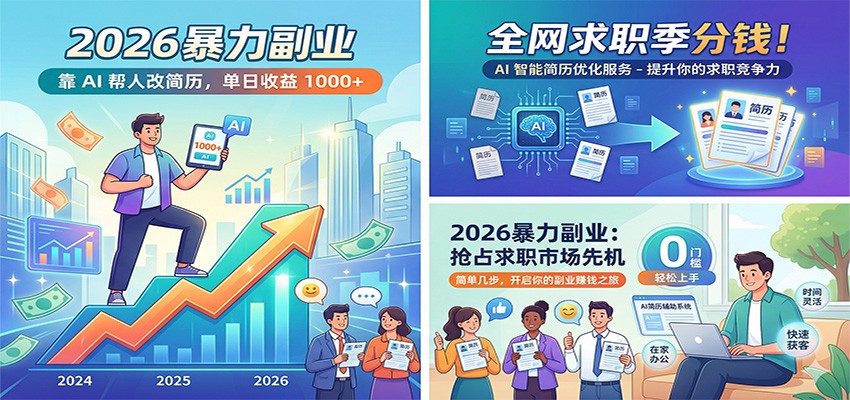 2026暴力副业：靠AI帮人改简历，单日收益1000+，全网求职季分钱-蓝海云网创