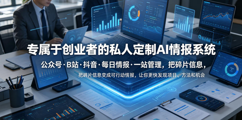 专属于创业者的私人定制AI情报系统，公众号·B站·抖音·每日情报·一站管理，把碎片信息变成可行动情报，让你更快发现项目、方法和机会-蓝海云网创