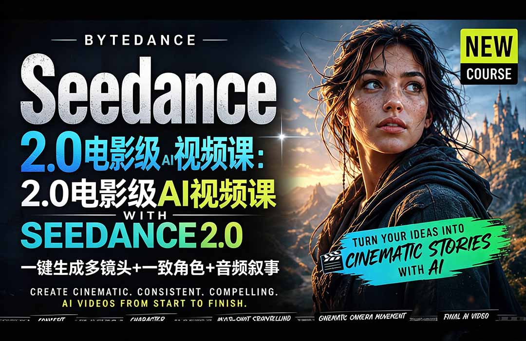 Seedance 2.0电影级AI视频课：一键生成多镜头+一致角色+音频叙事-蓝海云网创