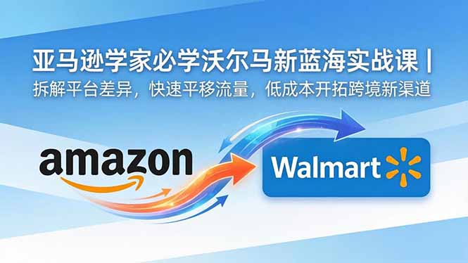 亚马逊卖家必学沃尔玛新蓝海实战课｜拆解平台差异，快速平移流量，低成本开拓跨境新渠道-蓝海云网创