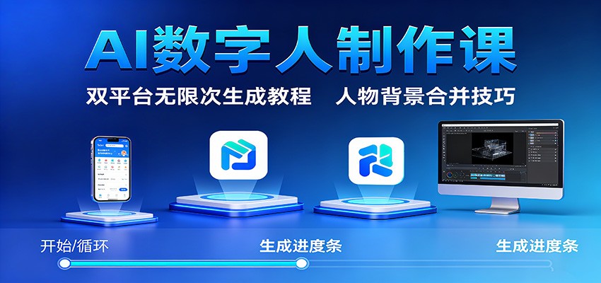 AI数字人制作课:双平台无限次生成教程,人物背景合并技巧-蓝海云网创