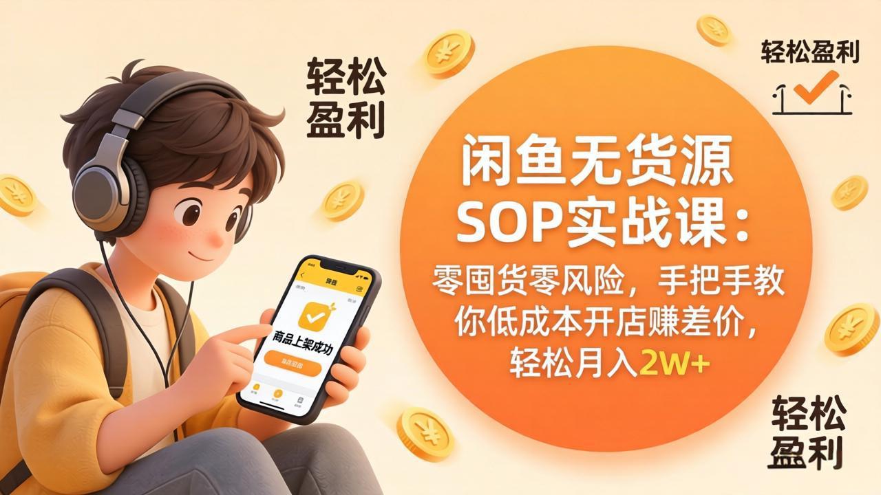 闲鱼无货源SOP实战课：零囤货零风险，手把手教你低成本开店赚差价，轻松月入2w+-蓝海云网创