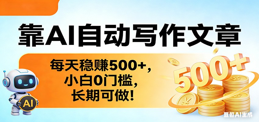 靠AI自动写作文章，每天稳赚500+，小白0门槛，长期可做！-蓝海云网创