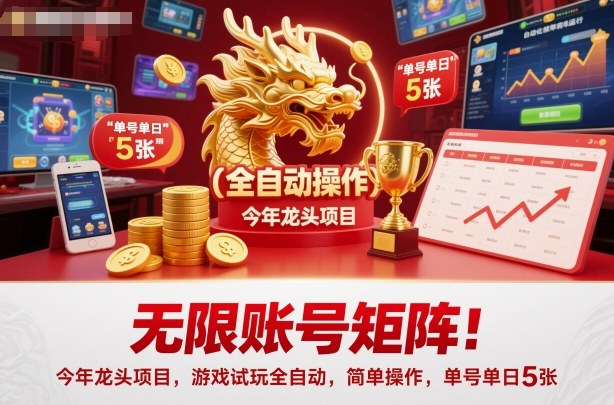 无限账号矩阵!今年龙头项目,游戏试玩全自动,简单操作,单号单日5张【揭秘】-蓝海云网创