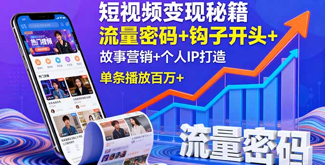 短视频变现秘籍，流量密码+钩子开头+故事营销+个人IP打造，单条播放百万+-蓝海云网创