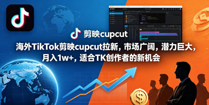 海外TikTok剪映cupcut拉新，市场广阔，潜力巨大，月入1w+，适合TK创作者的新机会-蓝海云网创