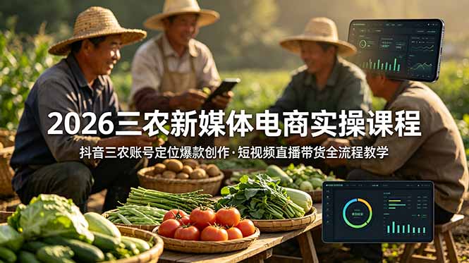2026三农新媒体电商实操课程：抖音三农账号定位爆款创作，短视频直播带货全流程教学-蓝海云网创