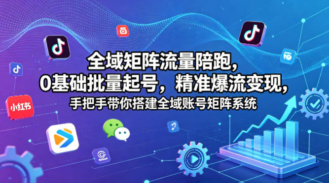 全域矩阵流量陪跑，0基础批量起号，精准爆流变现，手把手带你搭建全域账号矩阵系统-蓝海云网创