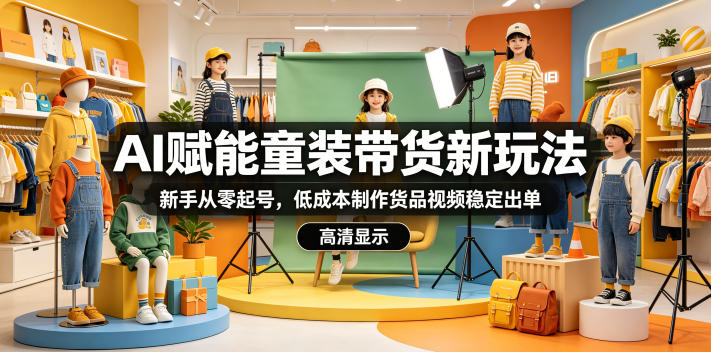 AI赋能童装带货新玩法，新手从零起号，低成本制作货品视频稳定出单-蓝海云网创