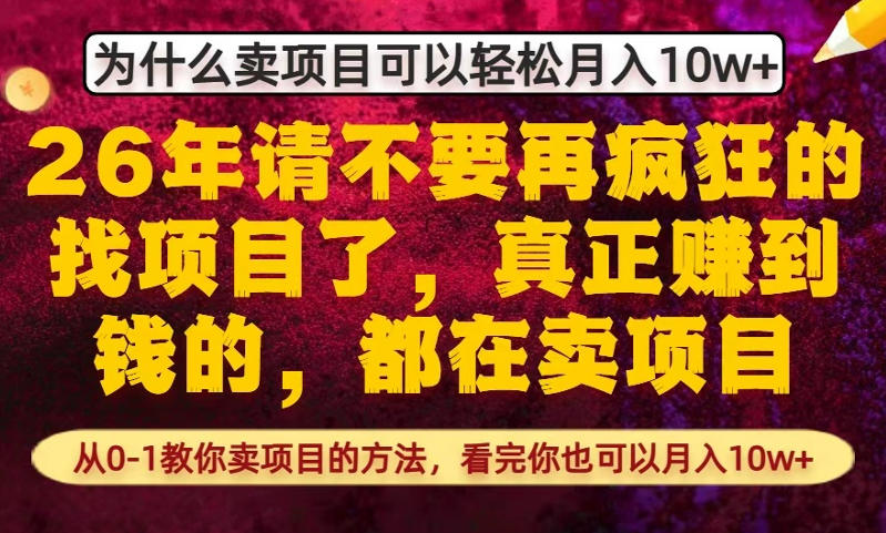 为什么真正賺到钱的都在卖项目，从0-1教你卖项目的方法，看完你也可以月入10w+【揭秘】-蓝海云网创