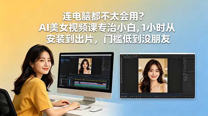 连电脑都不太会用？AI美女视频课专治小白，1小时从安装到出片，门槛低到没朋友-蓝海云网创